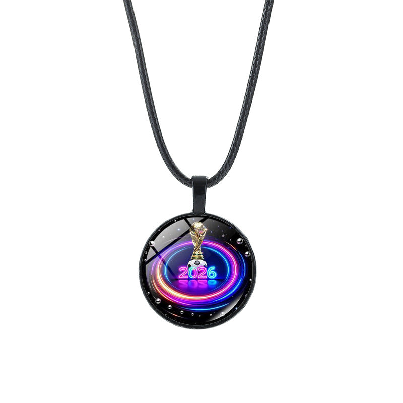 Sporty Geometric Round Crystal Pendant Alloy Plated Necklace Unisex Black Cord Chain