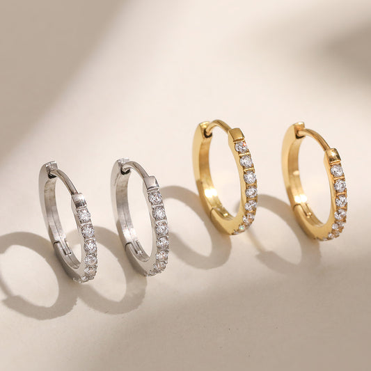 Minimalist Vintage 18K Gold Plated Geometric Stainless Steel Hoop Earrings with Cubic Zirconia for Women