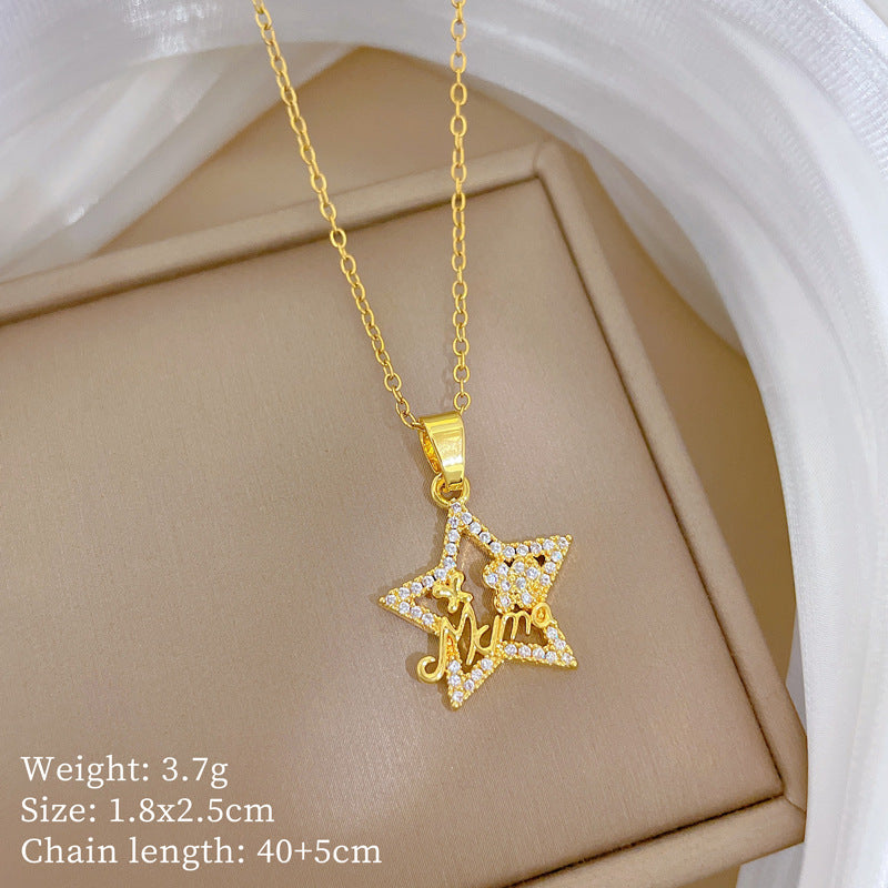 Collar Minimalista de Acero de Titanio con Forma de Estrella y Incrustaciones de Pedrería para Mujer, Cadena Delicada para la Clavícula
