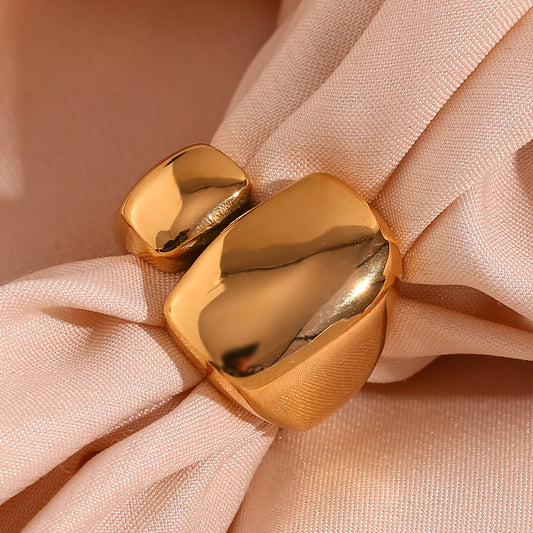 Minimalist Geometric Stainless Steel Ring with 18K Gold Plating for Women Rectangular Open Band