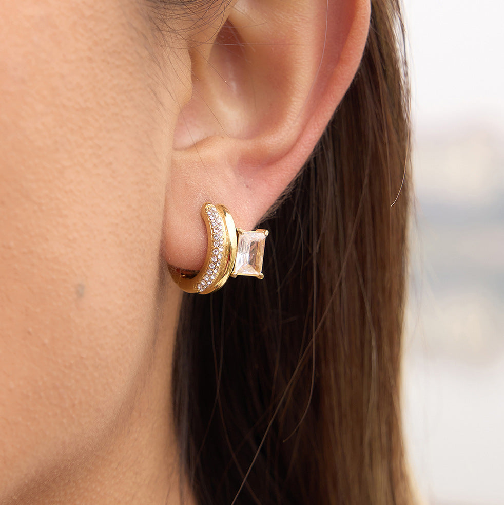 Elegant Geometric Square Stainless Steel Plated Cubic Zirconia Earrings for Women
