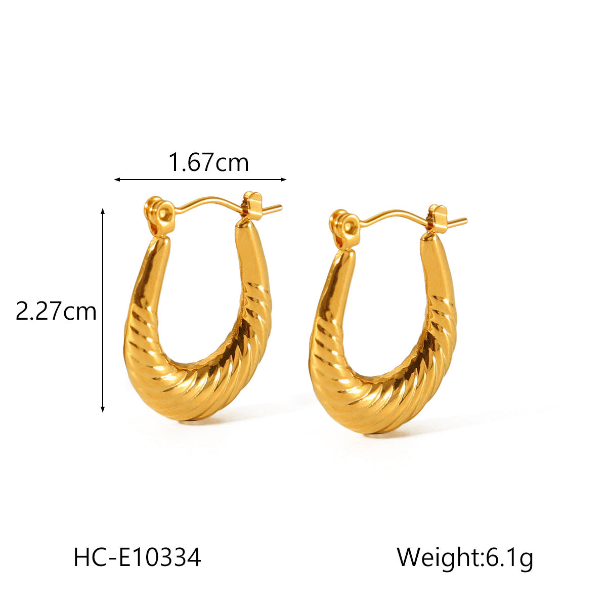 Fashion Geometric Textured U-Shaped 18K Gold Plated Stainless Steel Earrings for Women