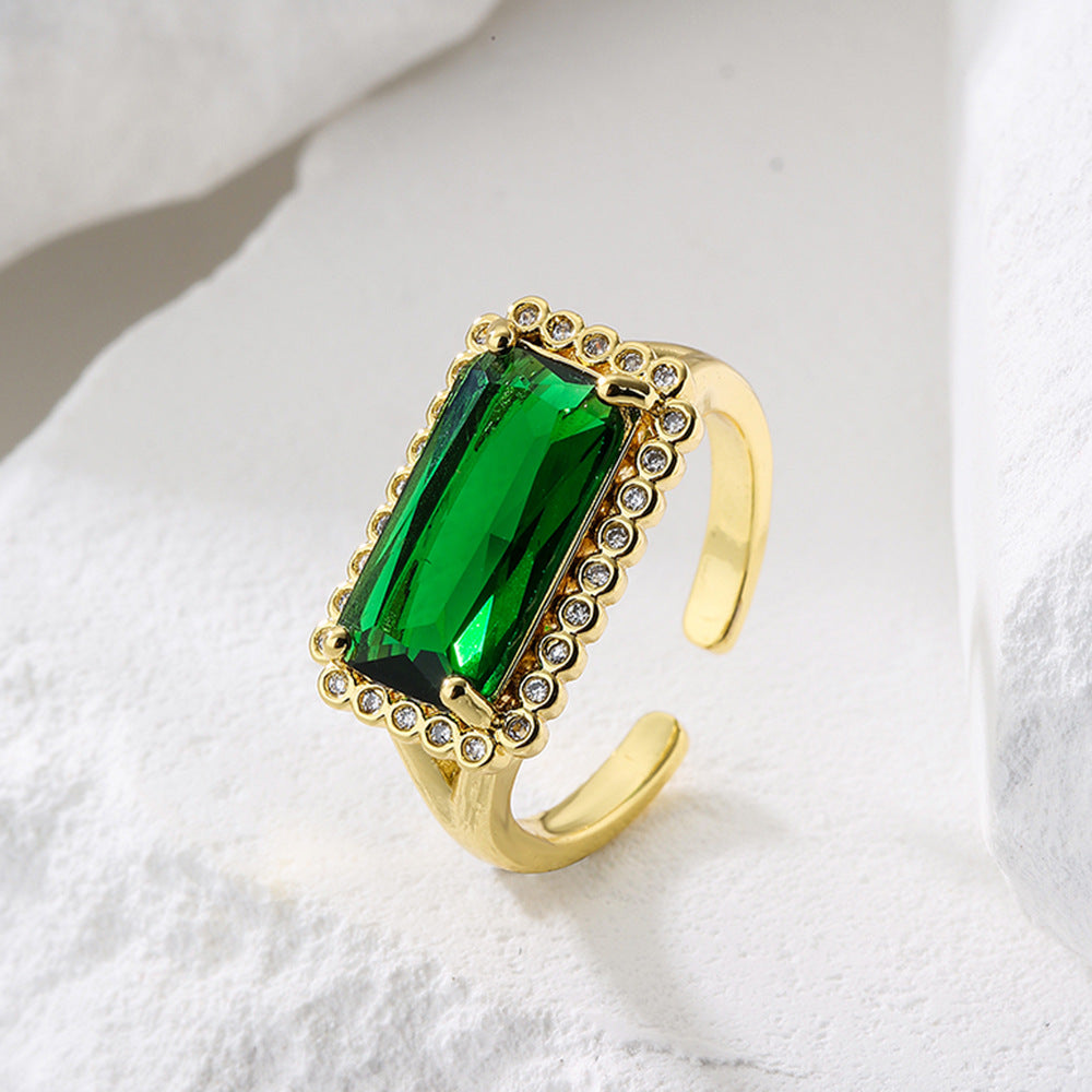 Geometric Open Ring for Women in Copper with Gold Plating and Cubic Zirconia Inlay