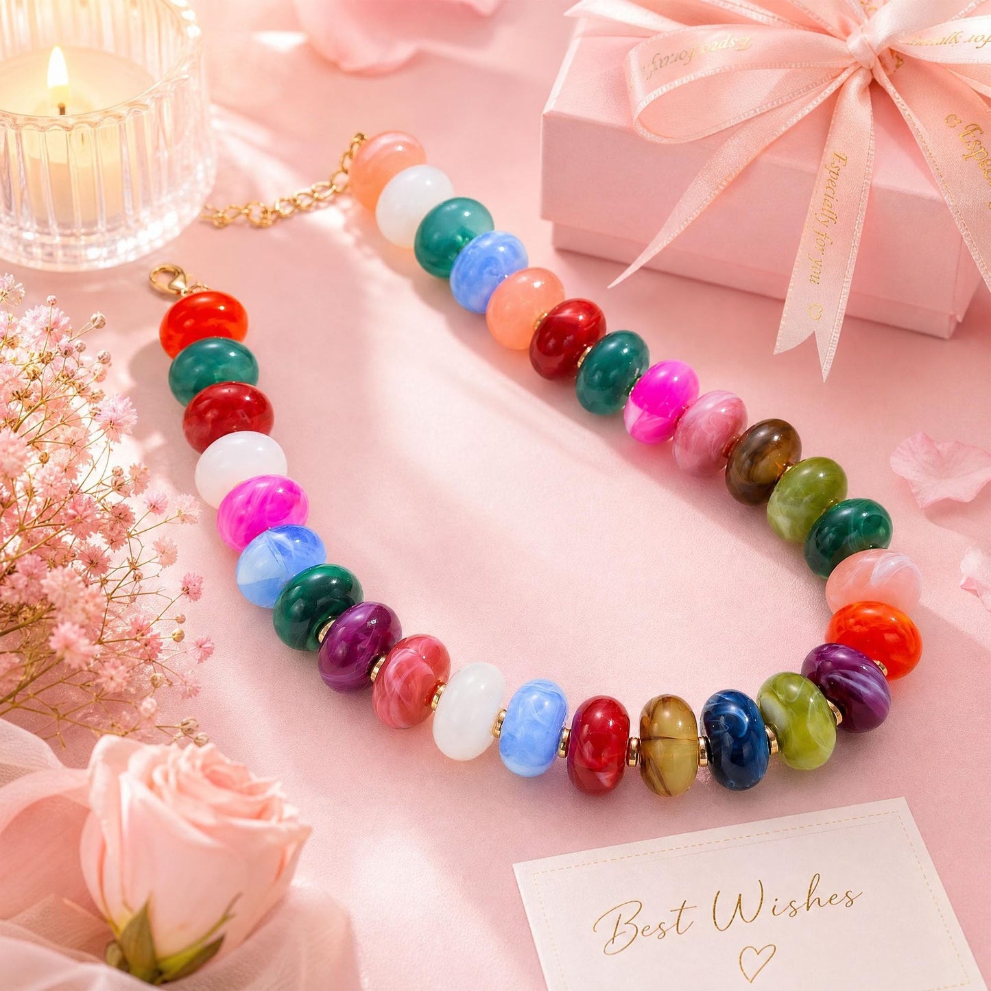 Casual Geometric Round Resin Beaded Necklace for Women Adjustable Collarbone Chain