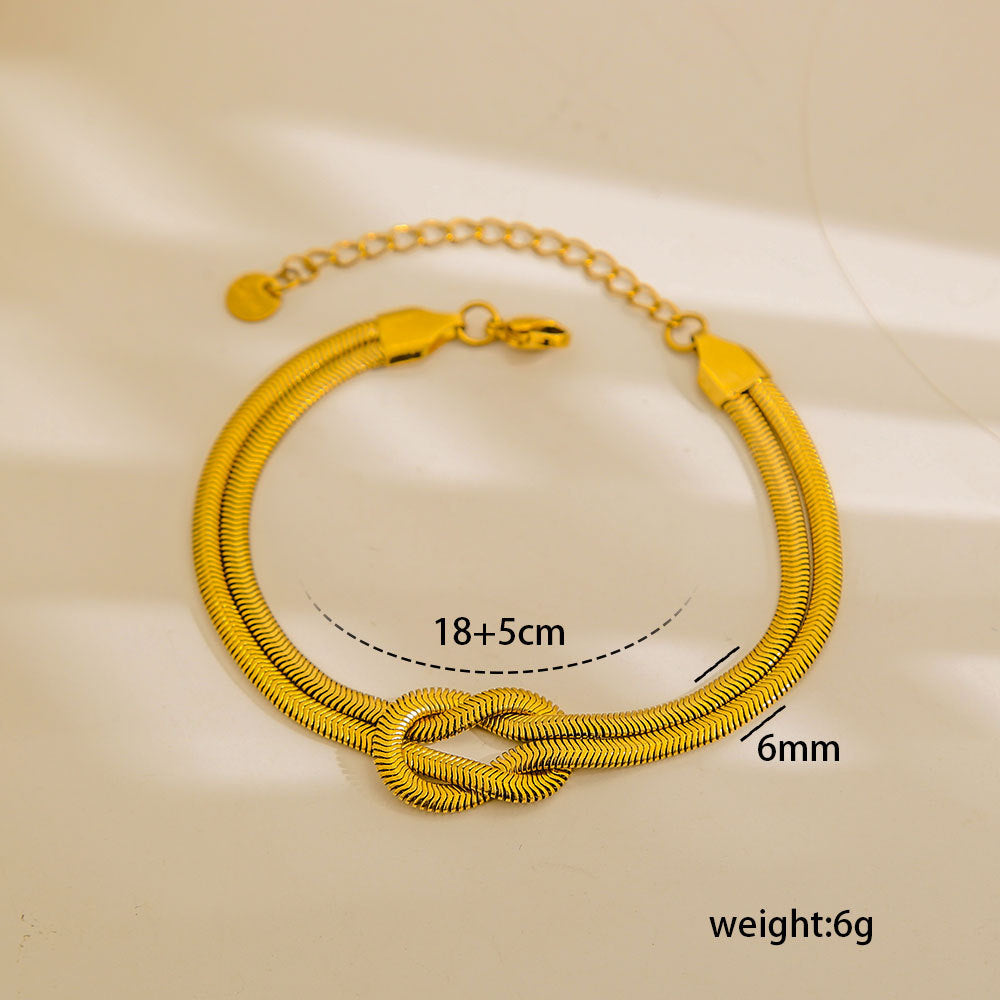 Geometric Knot Bracelet for Women and Men Stainless Steel Snake Chain Locket Necklace with Gold Plating Color-Protected Handmade Jewelry