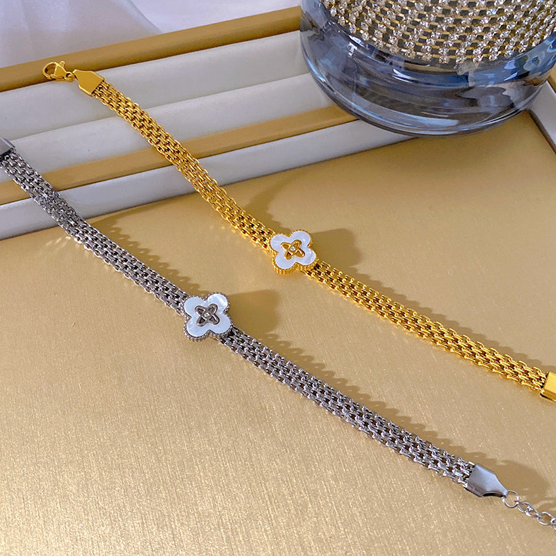 Unique Floral Woven Titanium Steel Plated Wide Bracelet for Unisex