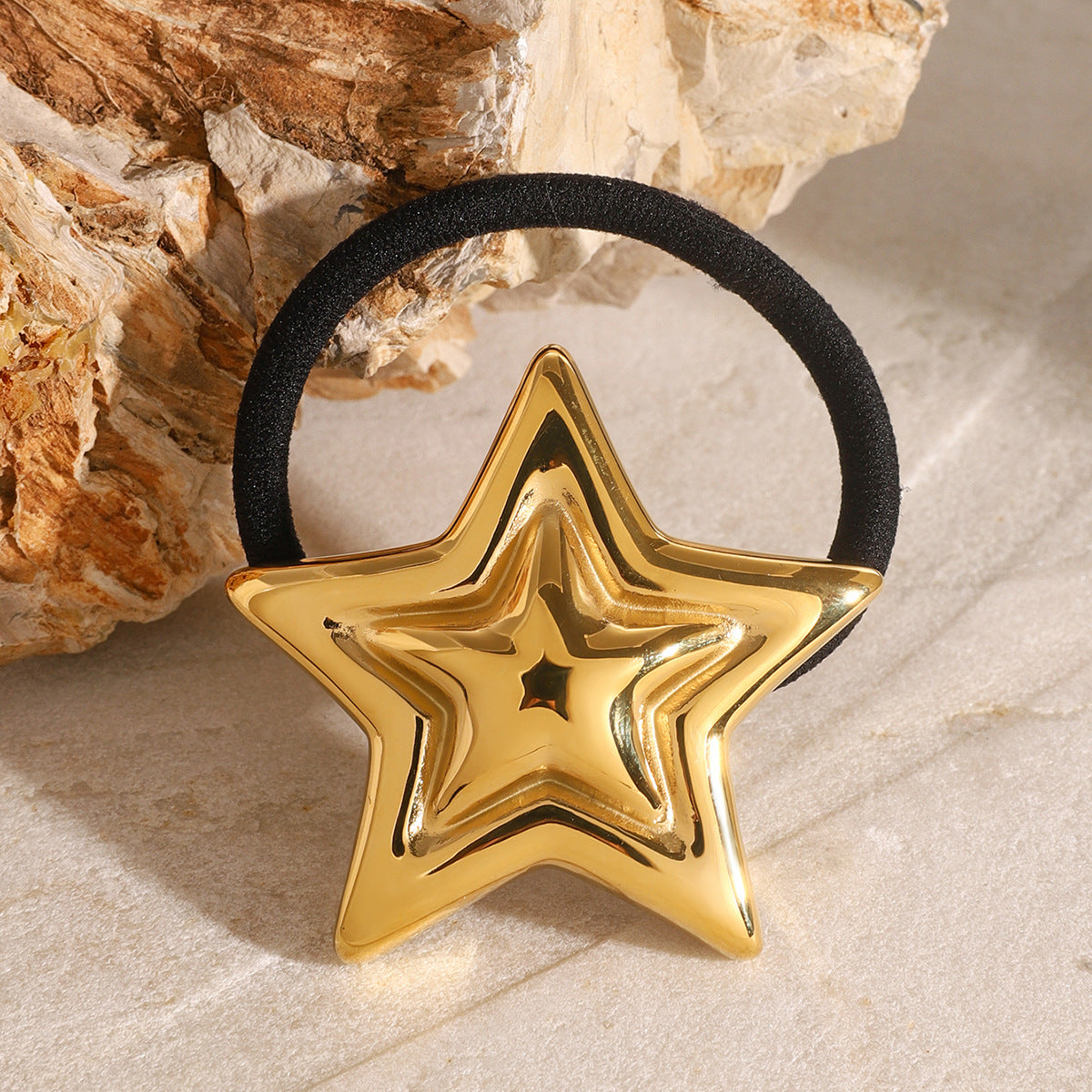 Goma de Pelo Minimalista con Forma de Estrella de Acero Inoxidable con Acabado Chapado para Mujer