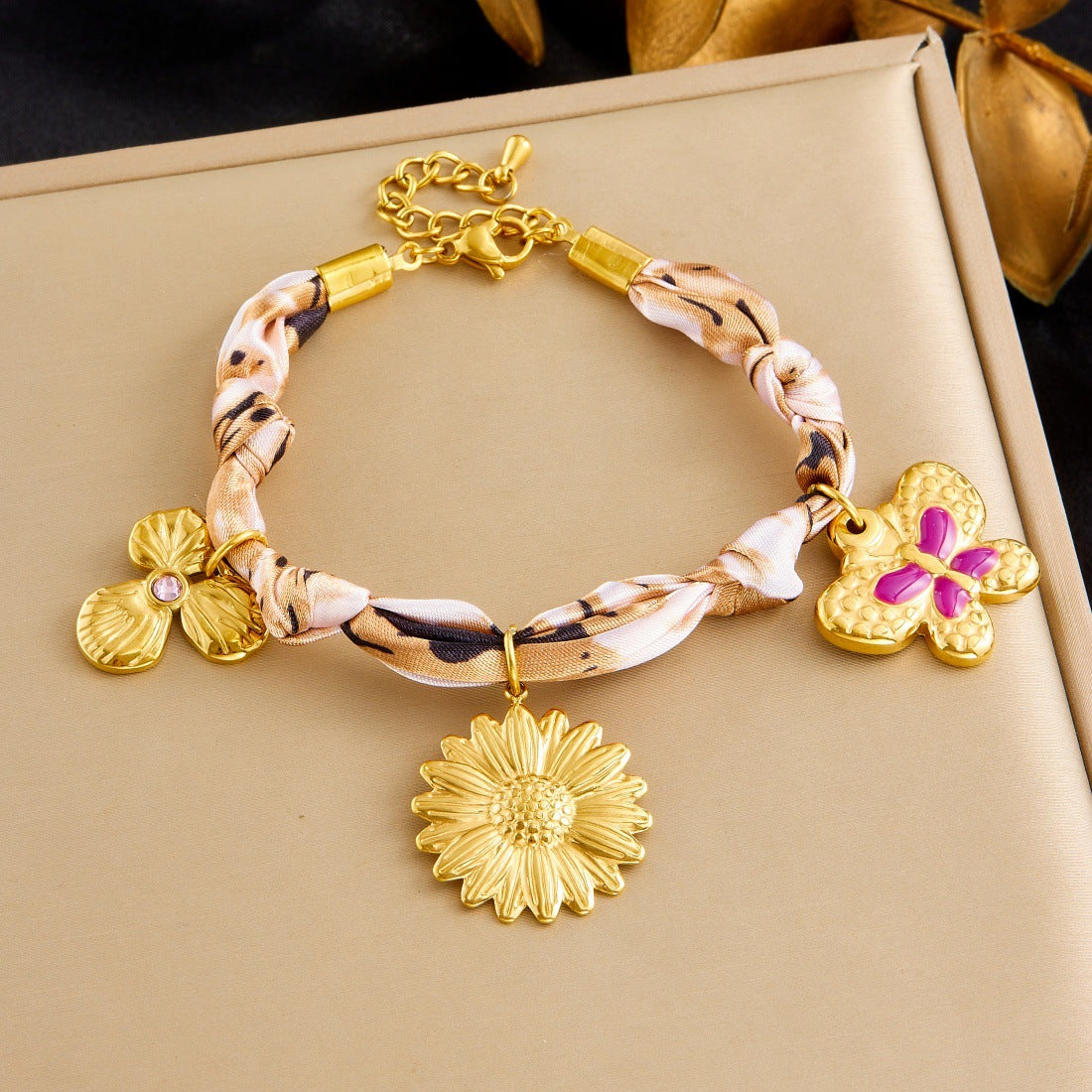 Sweet Cartoon Butterfly Floral Drip Oil Plated Stainless Steel Bracelet