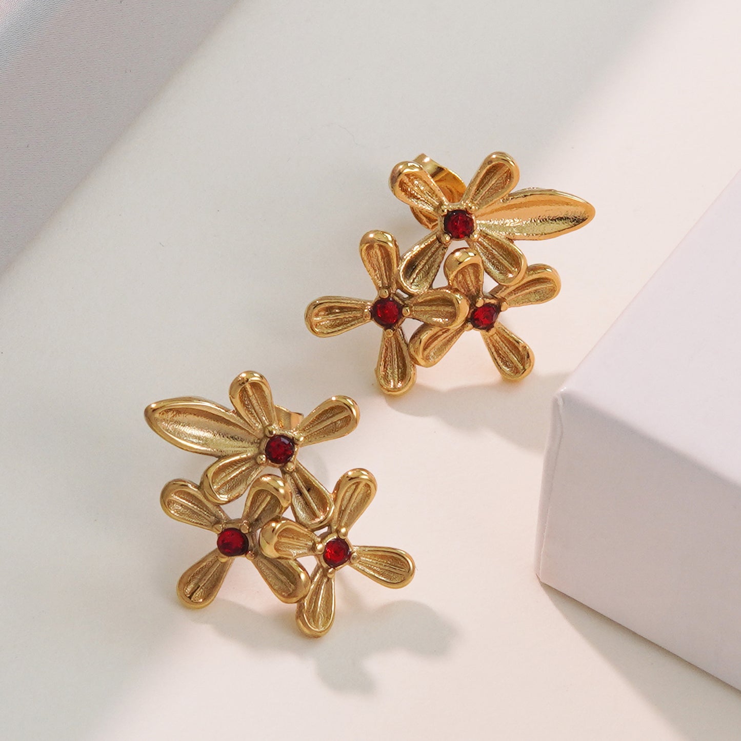 Elegant Sweet Floral Plated Stainless Steel Earrings for Women