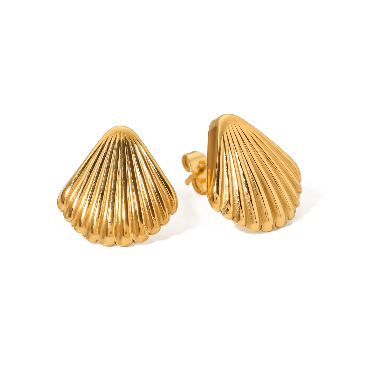 Orecchini a conchiglia geometrici minimalisti in acciaio al titanio con placcatura in oro 18 carati da donna