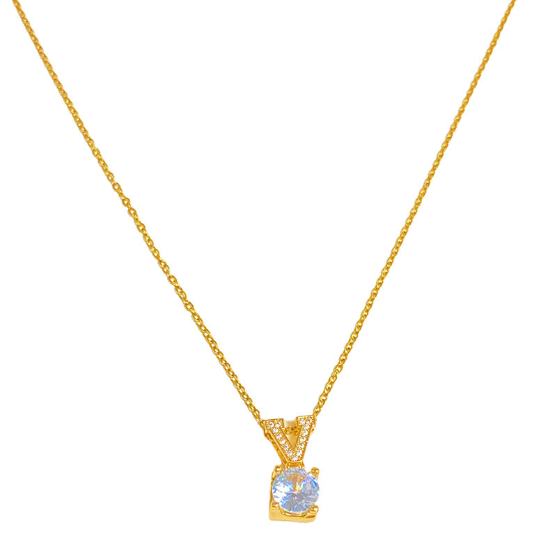 Minimalist Luxury Micro-Set Cubic Zirconia Letter Titanium Steel Necklace