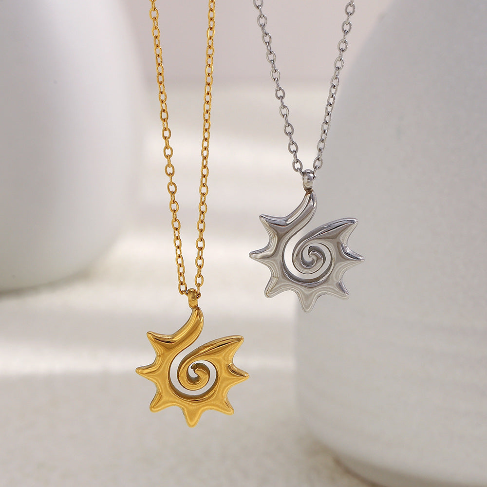 Collana pendente con sole a spirale minimalista da donna in acciaio inossidabile placcato oro 18 carati