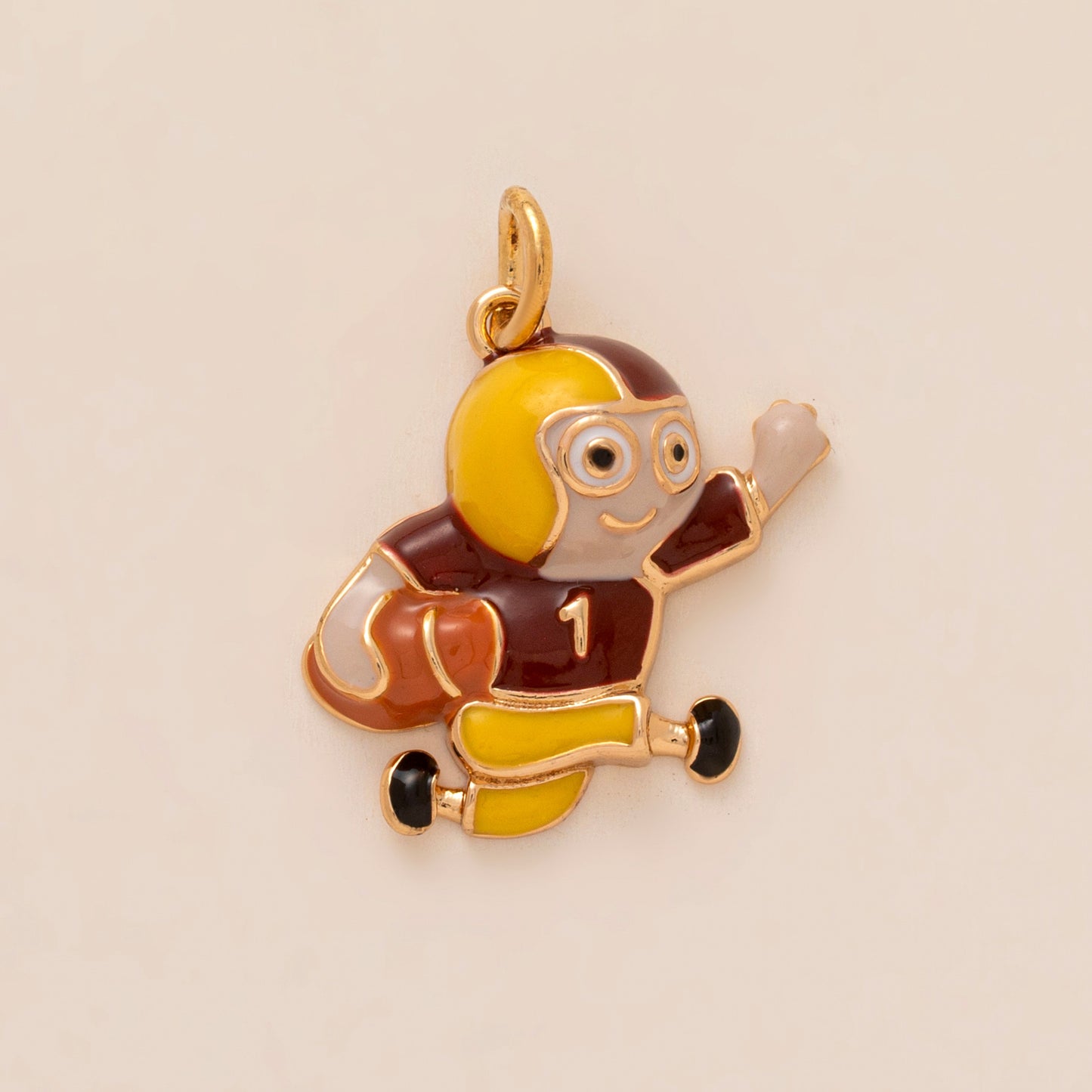 Vintage Sporty Gold Plated Brass Cartoon Charm Bar with Stainless Steel Pendant on Ball Chain