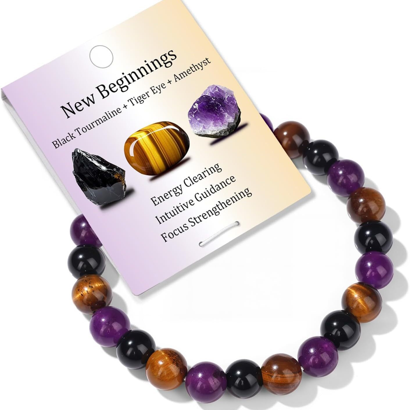 Natural Crystal Round Beads Bracelet Amethyst Tiger Eye Multi-layer Gemstone Handmade Jewelry