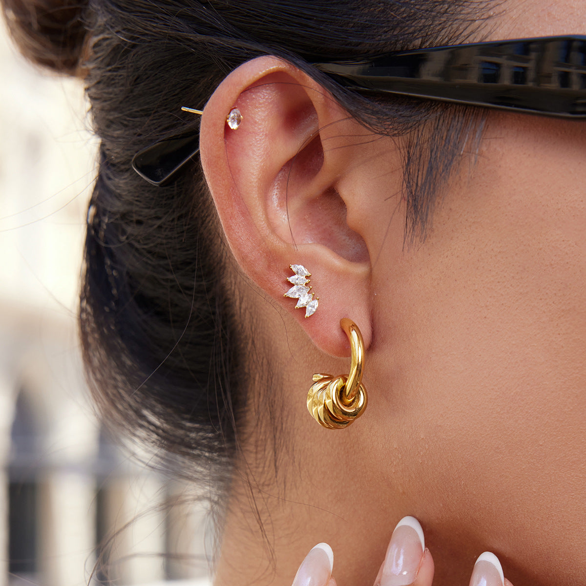 Geometric Stainless Steel Plated C-Shape Stud Earrings for Women