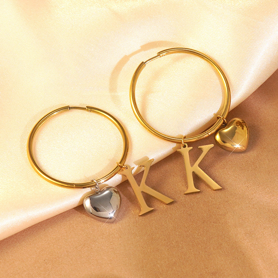 Eleganti orecchini a cuore in acciaio inossidabile con lettera per donna