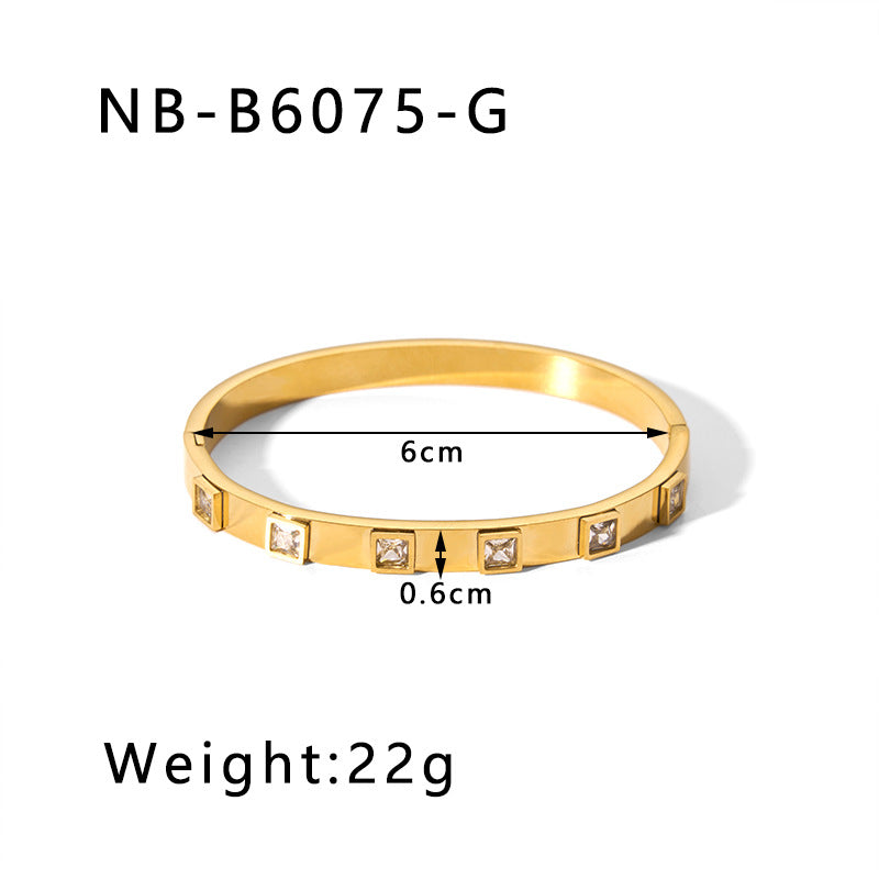 Geometric Heart-Shaped Titanium Steel Bracelet with Zircon Inlays Plated in 18K Gold for Women