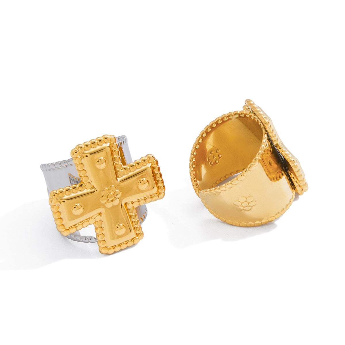 Fashion Geometric Cross PVD Stainless Steel Ring for Women