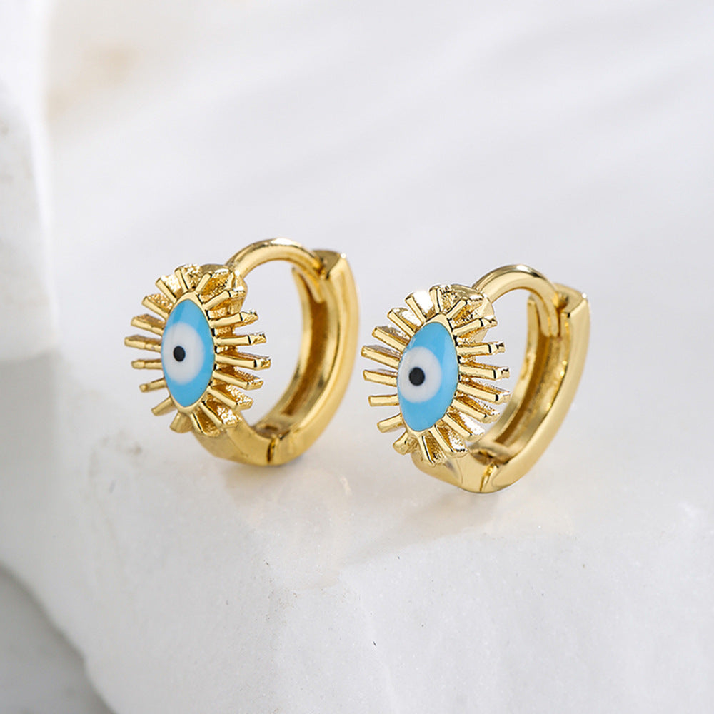 Fashion Geometric Evil Eye Enamel Drop Oil 18K Gold Plated Copper Mini Hoop Earrings for Women