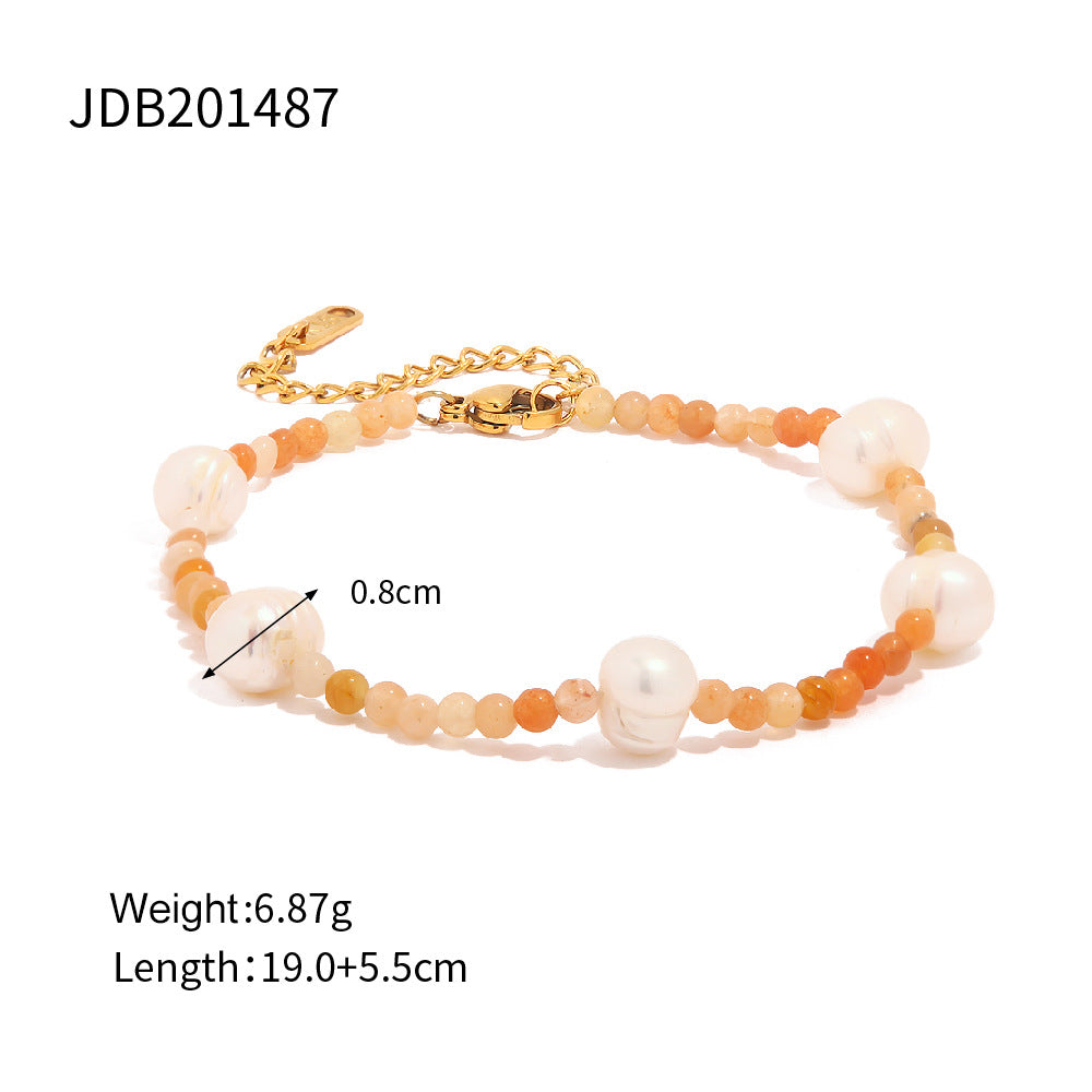 Ins Style 18K Gold Plated Geometric Baroque Natural Stone Pendant Stainless Steel Necklace for Women