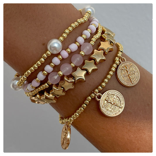 Bracciale vintage minimalista a stella in lega galvanizzata con perle finte e nappe
