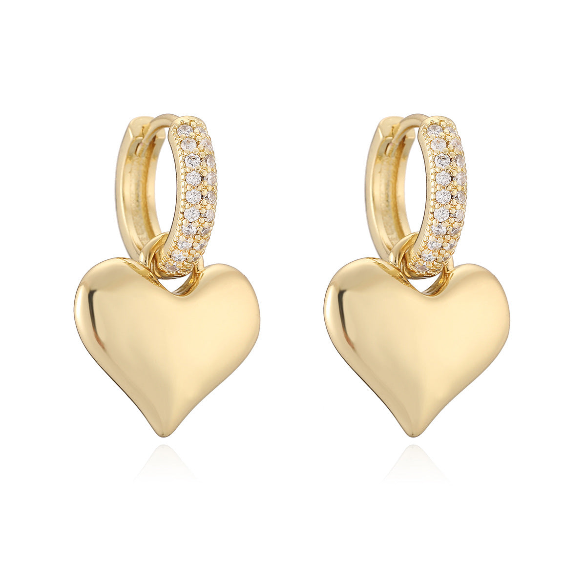 Elegant Minimalist Heart Gold Plated Brass Cubic Zirconia Earrings for Women