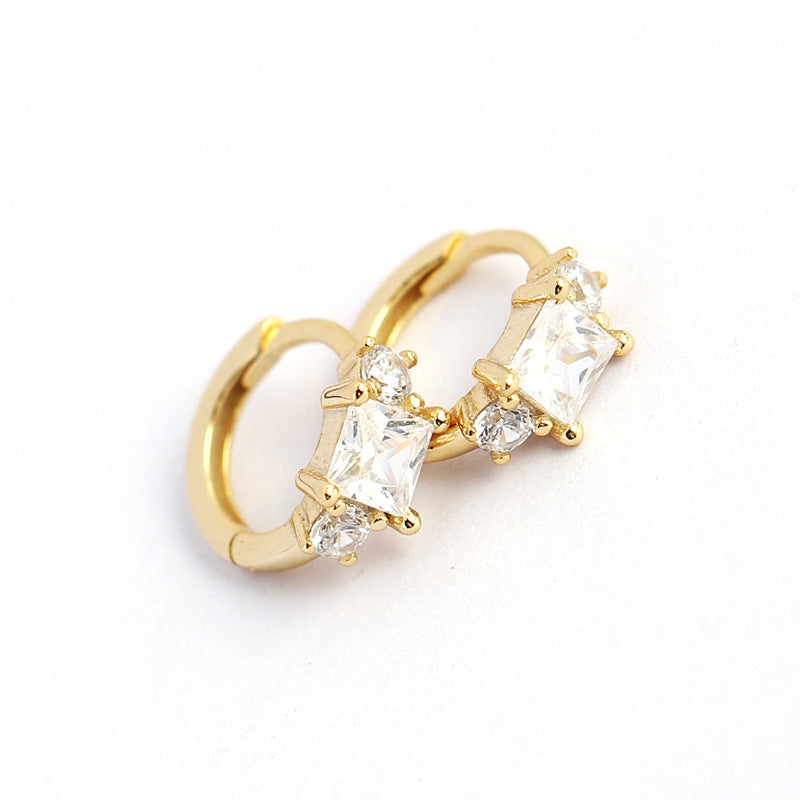 Minimalist Square Shaped S925 Sterling Silver Zircon Stud Earrings for Women