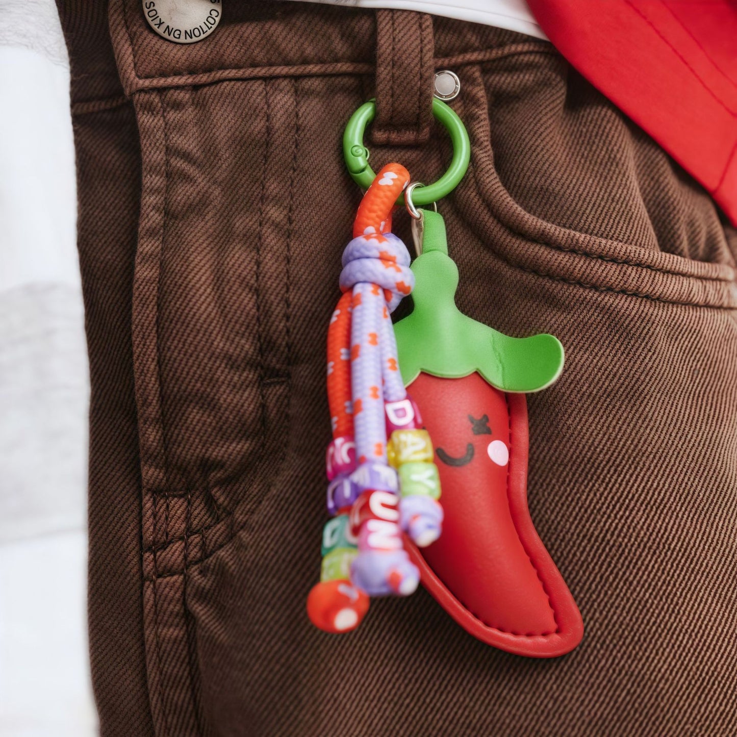 Fruit Pattern Plated Brass Bag Charm Keychain with Cherry Pepper Soccer Bow Designs