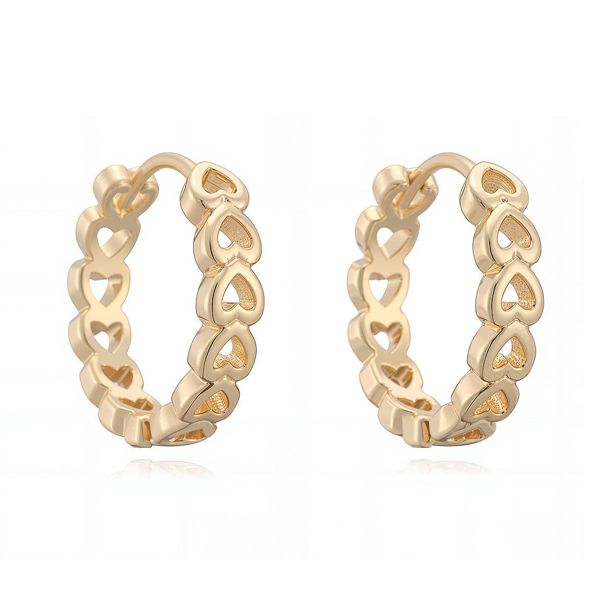 Minimalist 18K Gold Plated Brass Hollow Heart Geometric Hoop Earrings for Women