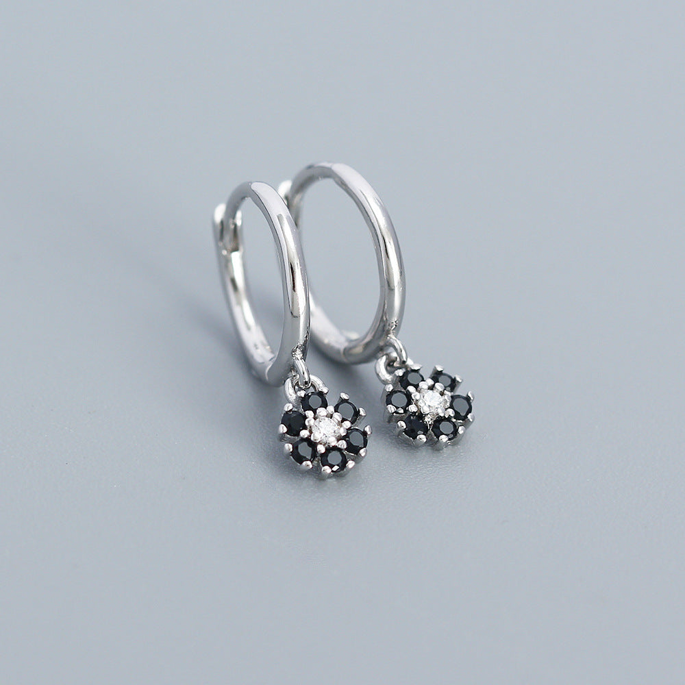 Minimalist Floral Geometric Earrings in 925 Sterling Silver with Blue Zircon Inlay