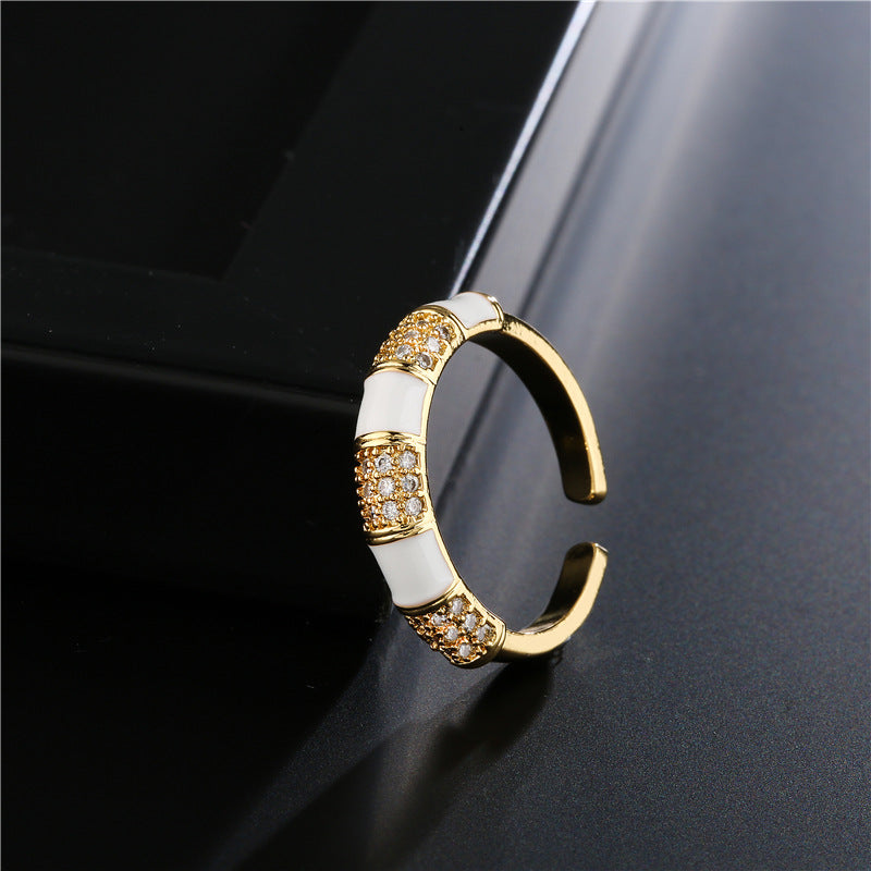 Minimalist Geometric Drip Oil Brass Ring with 18K Gold Plating and Micro-set Cubic Zirconia for Women