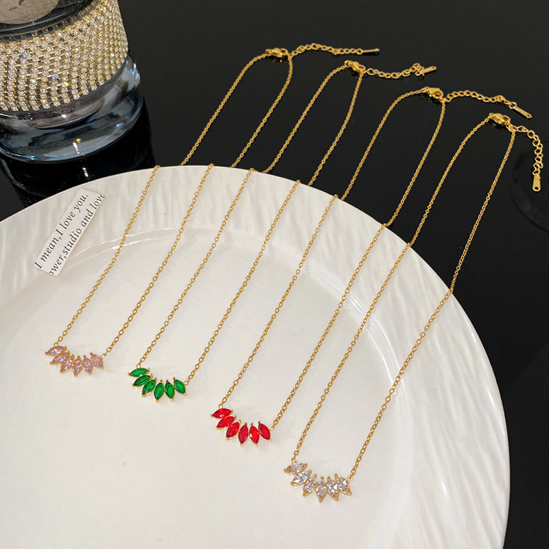 Minimalist Luxury Geometric Cubic Zirconia Inlay Plated Titanium Steel Wheat Ear Necklace