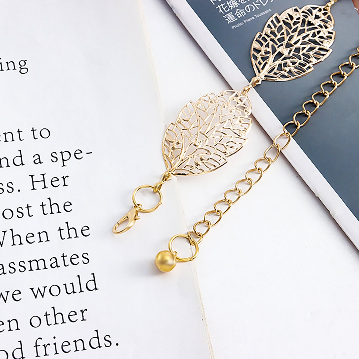 Punk Leaf Cutout Baking Varnish Metal Waist Chain for Women