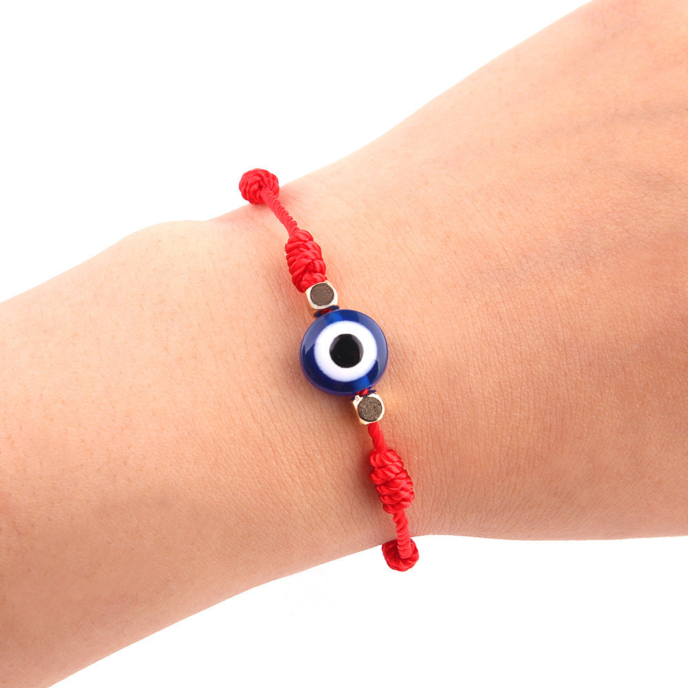 Sweet Hand-woven Geometric Evil Eye Adjustable Red Rope Bracelet Unisex