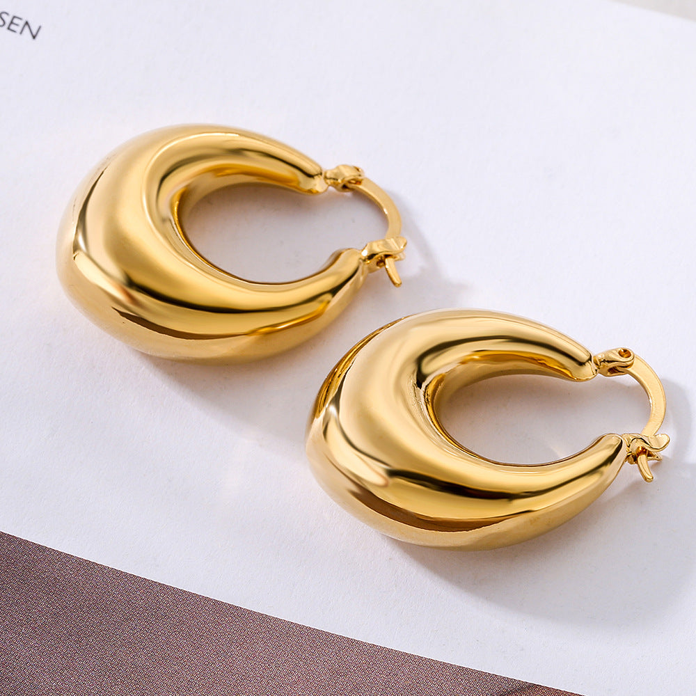Orecchini a Cerchio Geometrici Minimalisti da Donna in Ottone con Placcatura in Oro 18K Design a Fascia Larga Liscia
