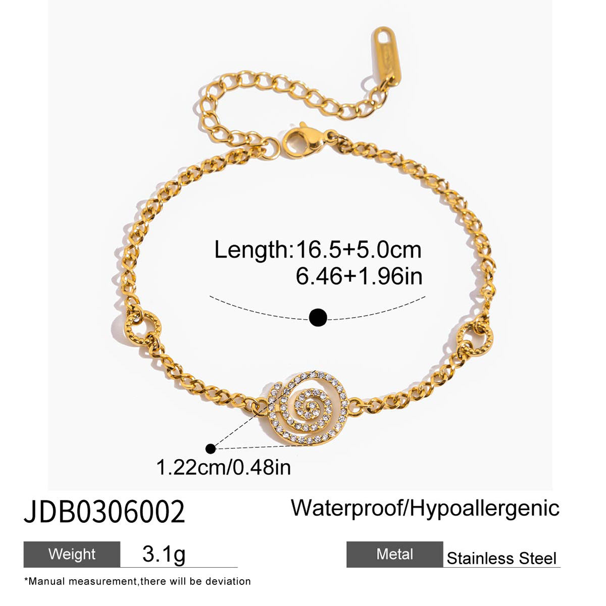 Pulsera geométrica de acero inoxidable con incrustaciones de pedrería y chapado para mujer, joyería de lujo de moda y resistente al deslustre