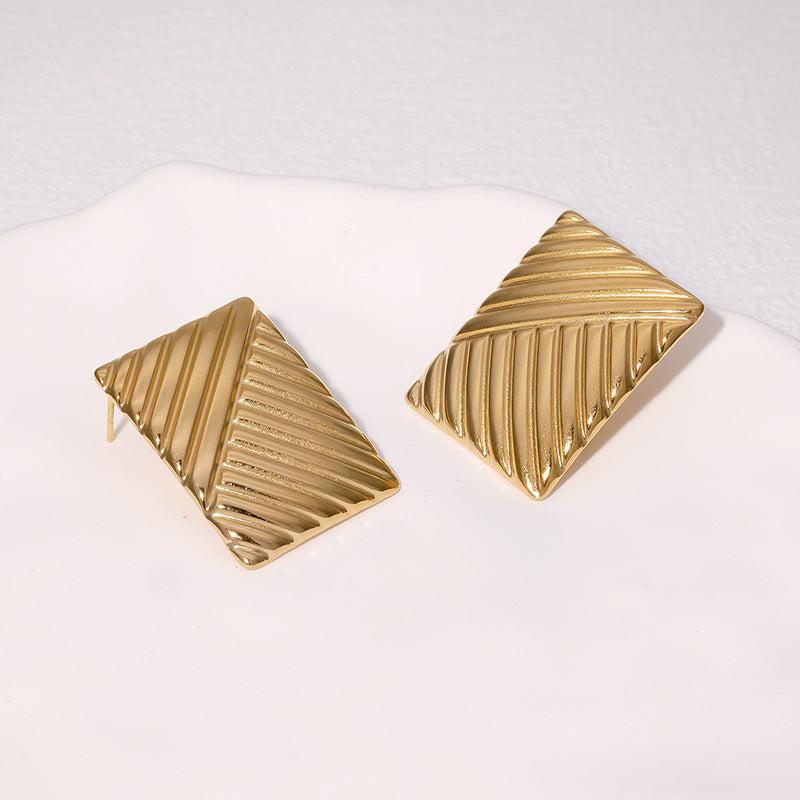 Orecchini da donna geometrici quadrati a scacchiera minimalisti in acciaio inossidabile placcato oro 18K