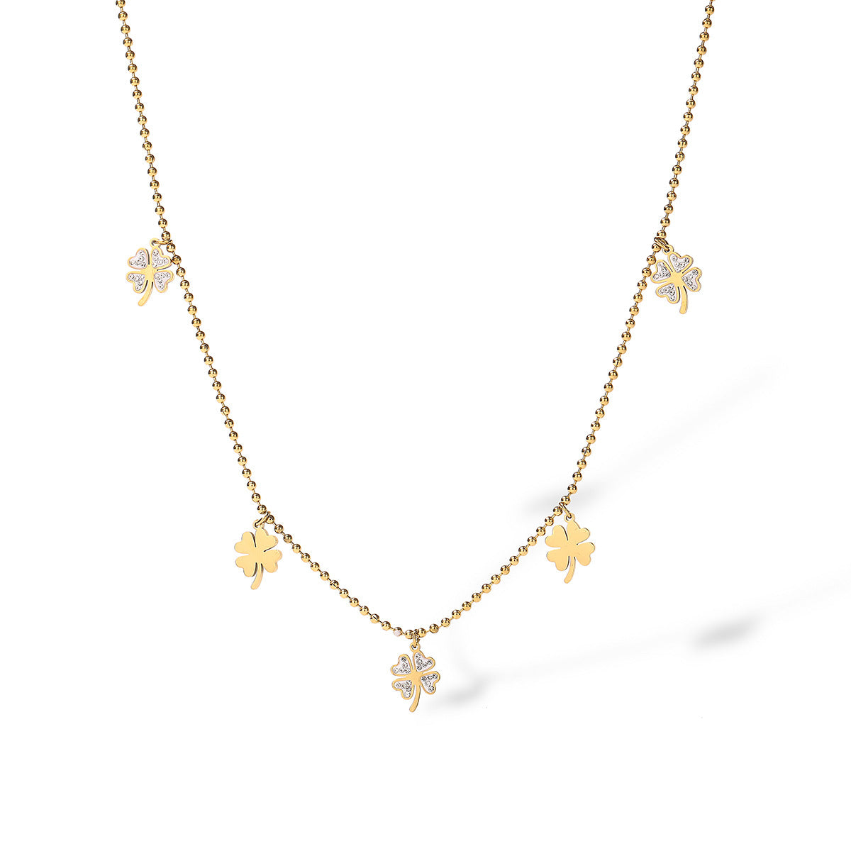 Collana con Pendente Geometrico Minimalista da Donna in Acciaio al Titanio con Placcatura in Oro e Intarsio di Zirconi