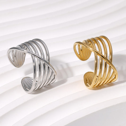 Minimalist Geometric Line Stainless Steel Open Ring for Women with Plated Finish