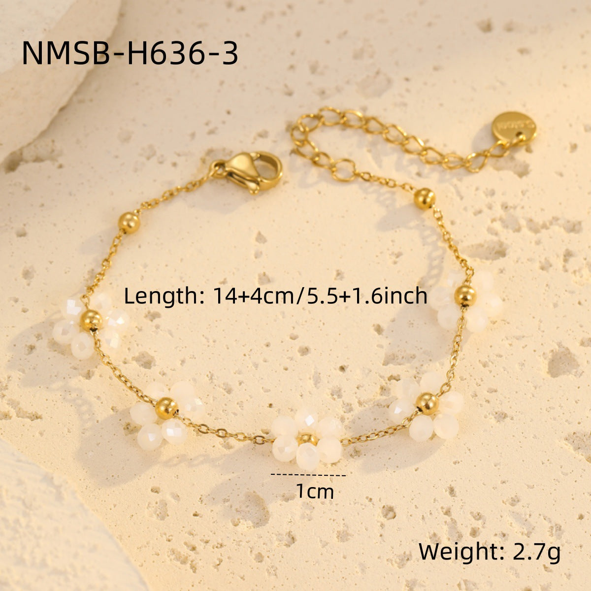 Fashionable Women's Beaded Bracelet with Colorful Flower Charms Stainless Steel Plated for Elegant Casual Wear