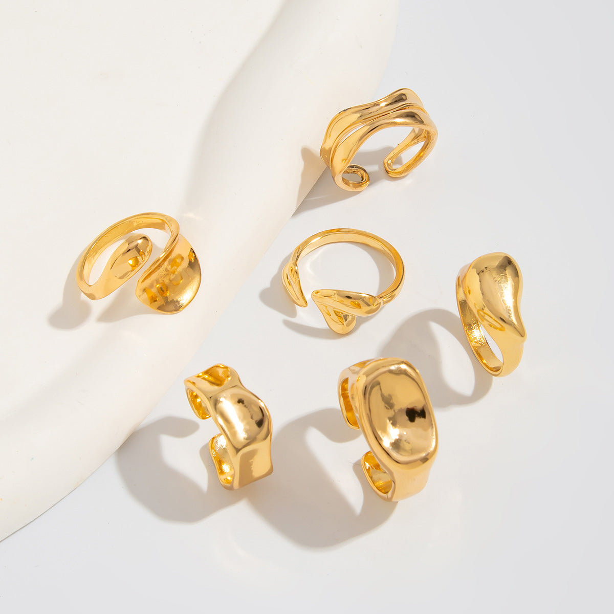 Fashion Minimalist Geometric Alloy Plated Open Ring Set for Women