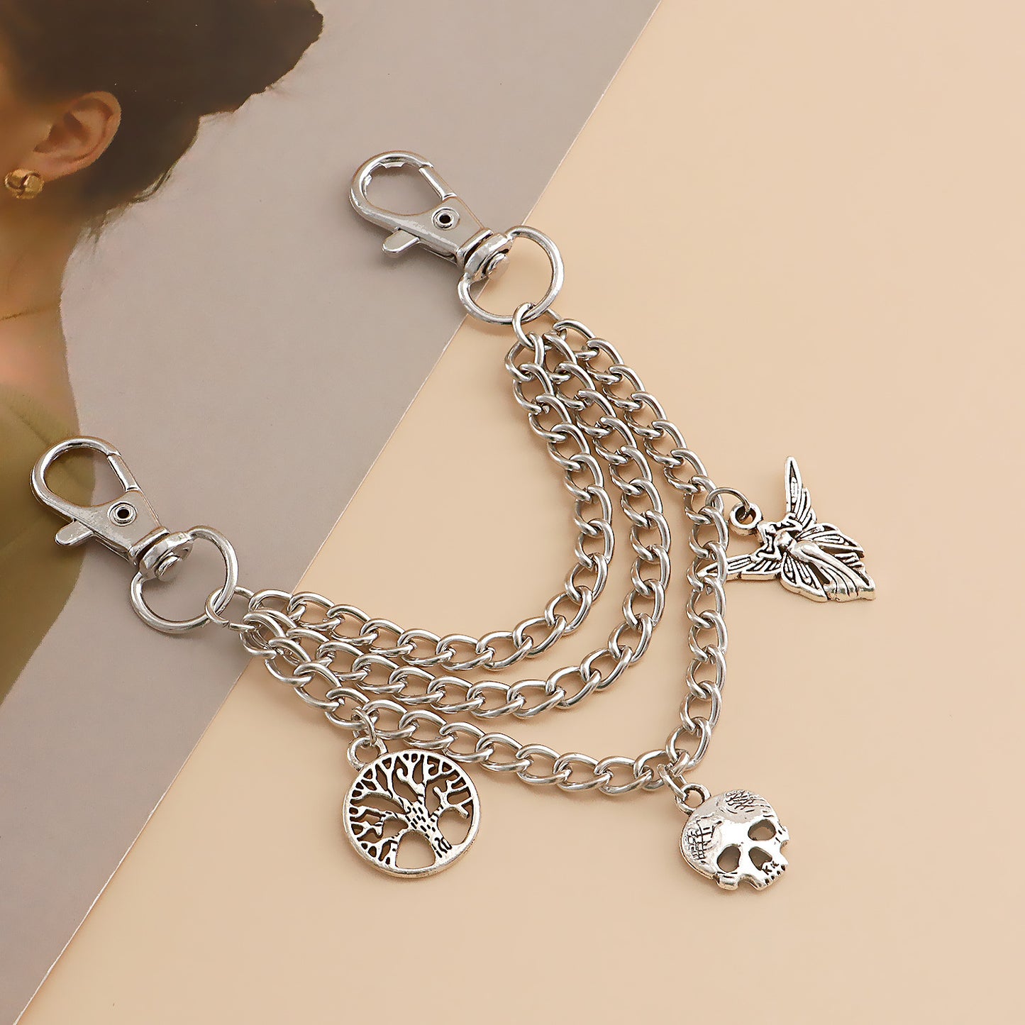 Geometric Alloy Anklet with Tree of Life Design for Women, Fashionable and Fade-Resistant