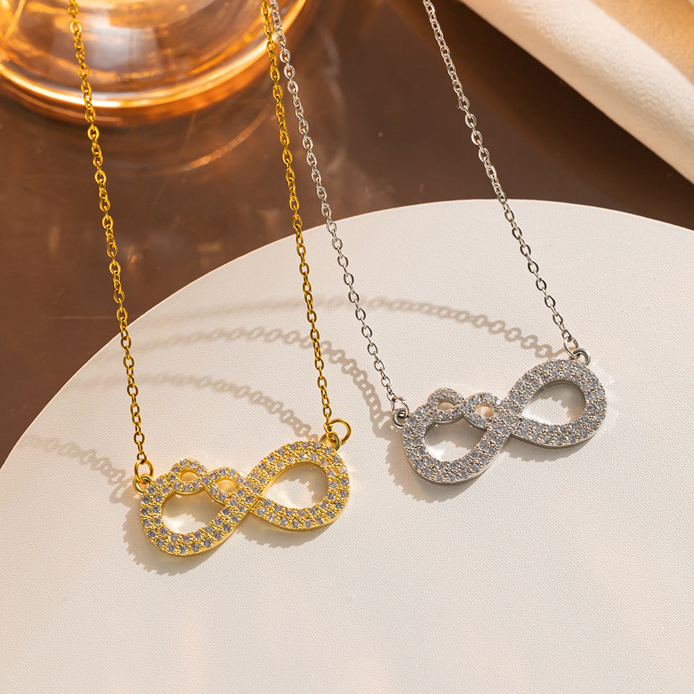 Collana con Lettera Minimalista di Lusso in Acciaio al Titanio da Donna con Intarsio di Strass su Catena a O