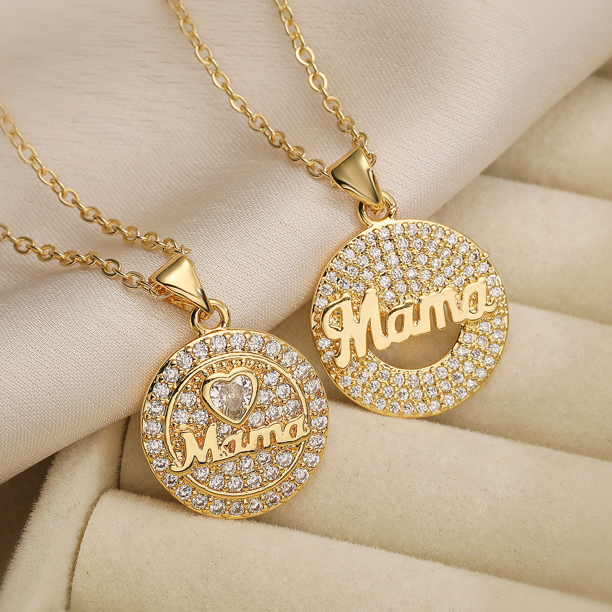 Collar de Colgante Redondo MAMA de Lujo Minimalista para Mujer en Cobre con Baño de Oro de 18K