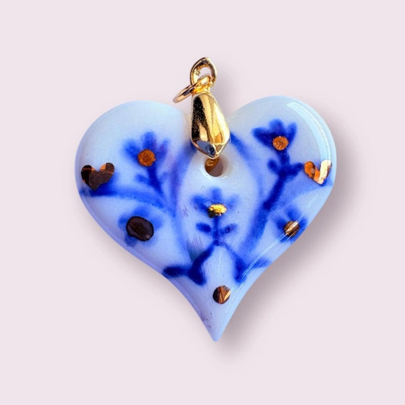 Sweet 14K Gold Plated Brass Heart Pendant Stainless Steel Cable Chain Necklace Charm Bar