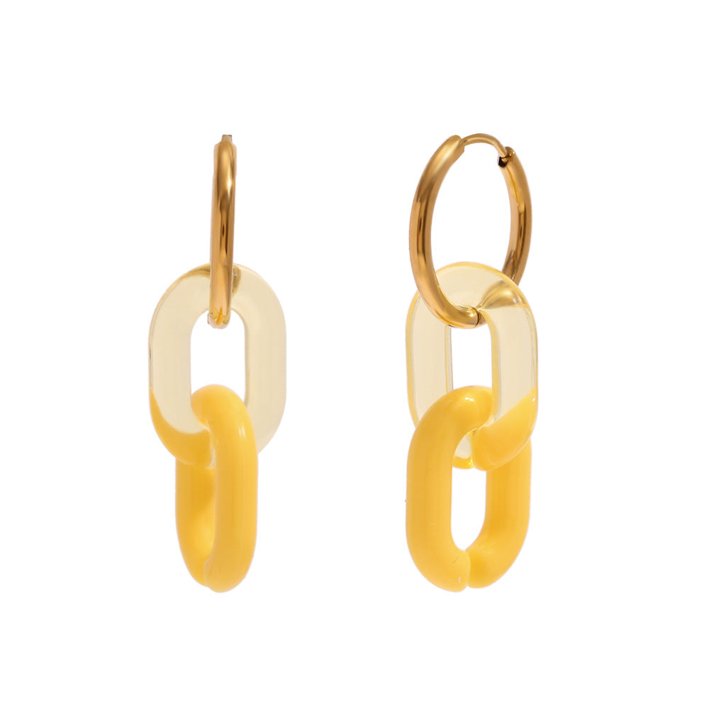 Pendientes de acero inoxidable geométricos de moda con baño de oro de 18 quilates y diseño de aro acrílico brillante para mujer