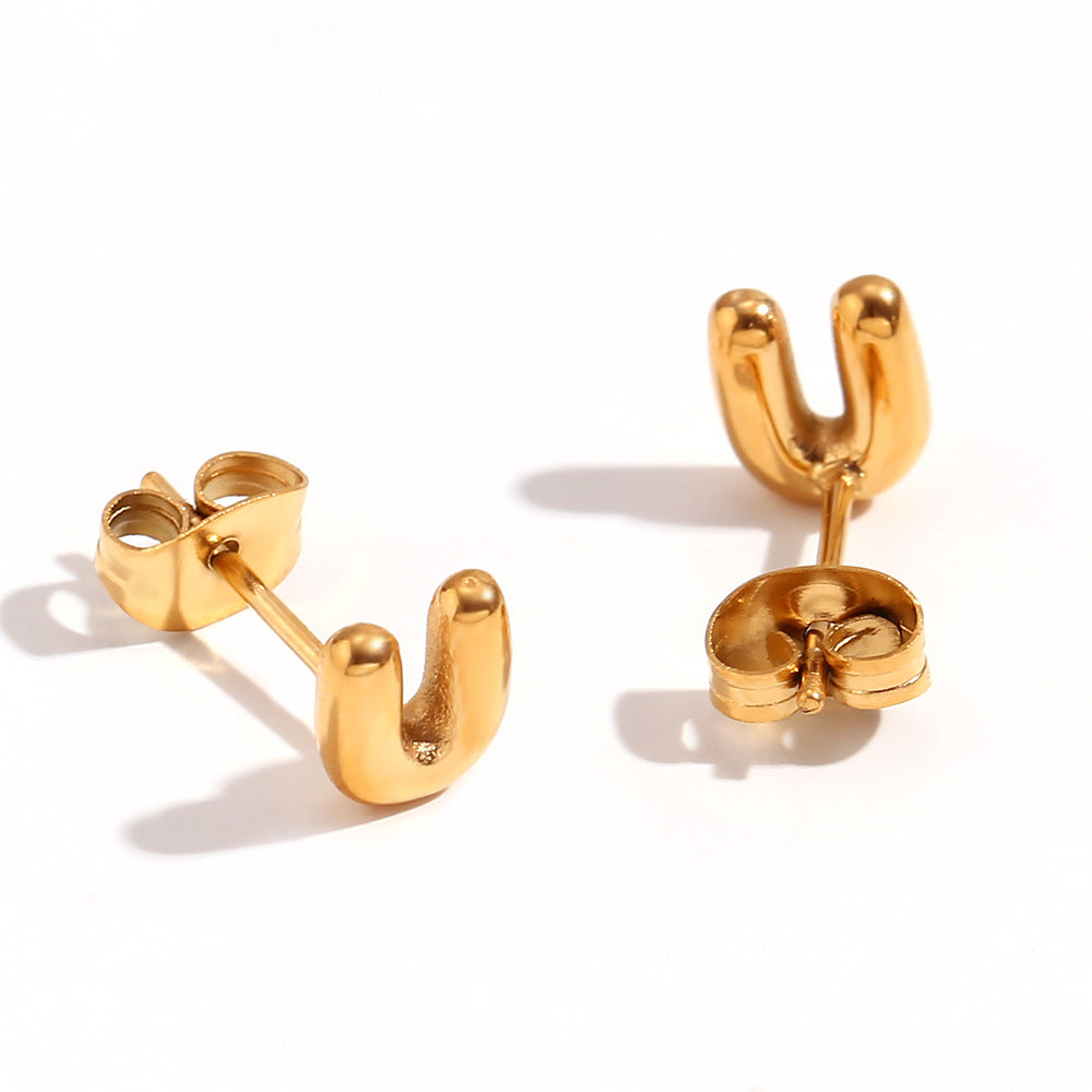 Orecchini a perno da donna con lettera geometrica moderna minimalista in acciaio al titanio placcato oro 18K