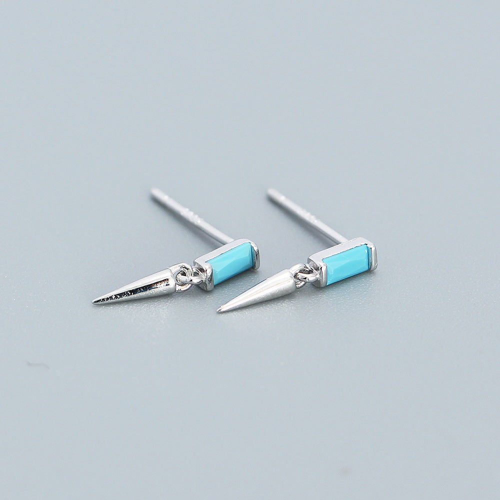 Minimalist 925 Sterling Silver Square Geometric Cubic Zirconia Inlay Earrings