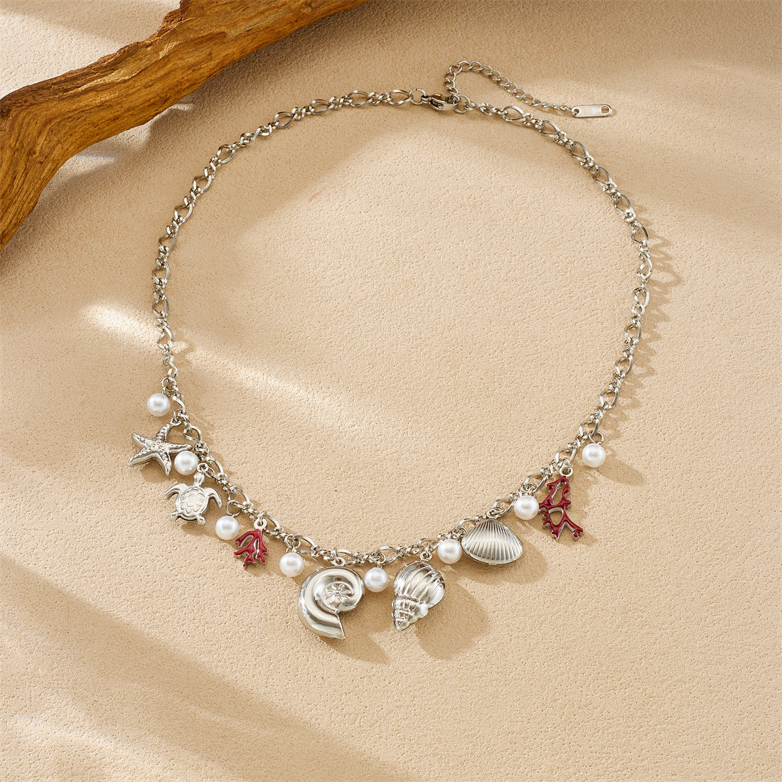 Gold Plated Drip Oil Starfish Shell Coral Pendant Stainless Steel Cable Chain Necklace for Women