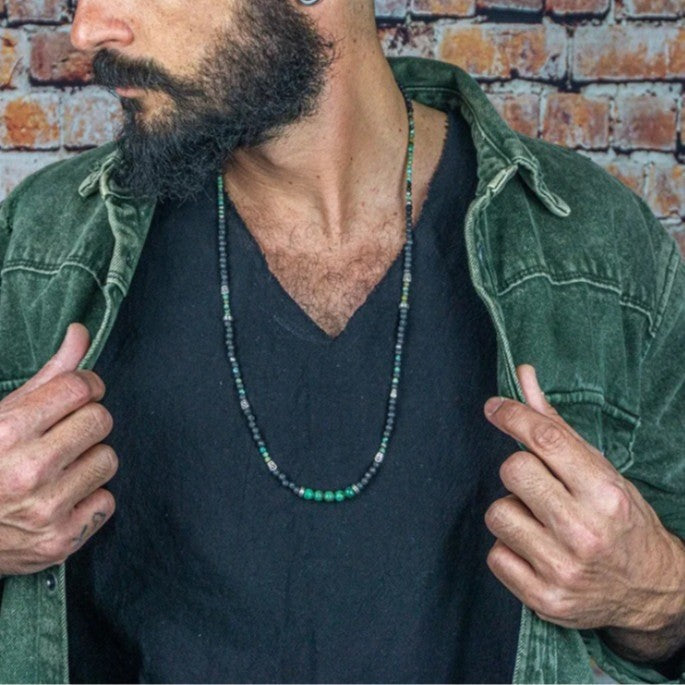 Bohemian Handmade Geometric Round Stone Turquoise Agate Ball Chain Necklace for Unisex